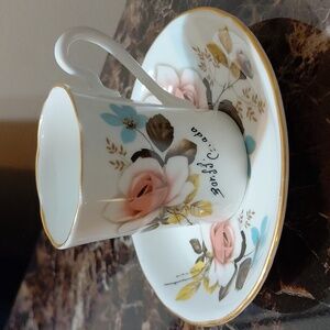 Vintage Royal Grafton Fine Bone China Floral Demitasse Teacup and Saucer Set